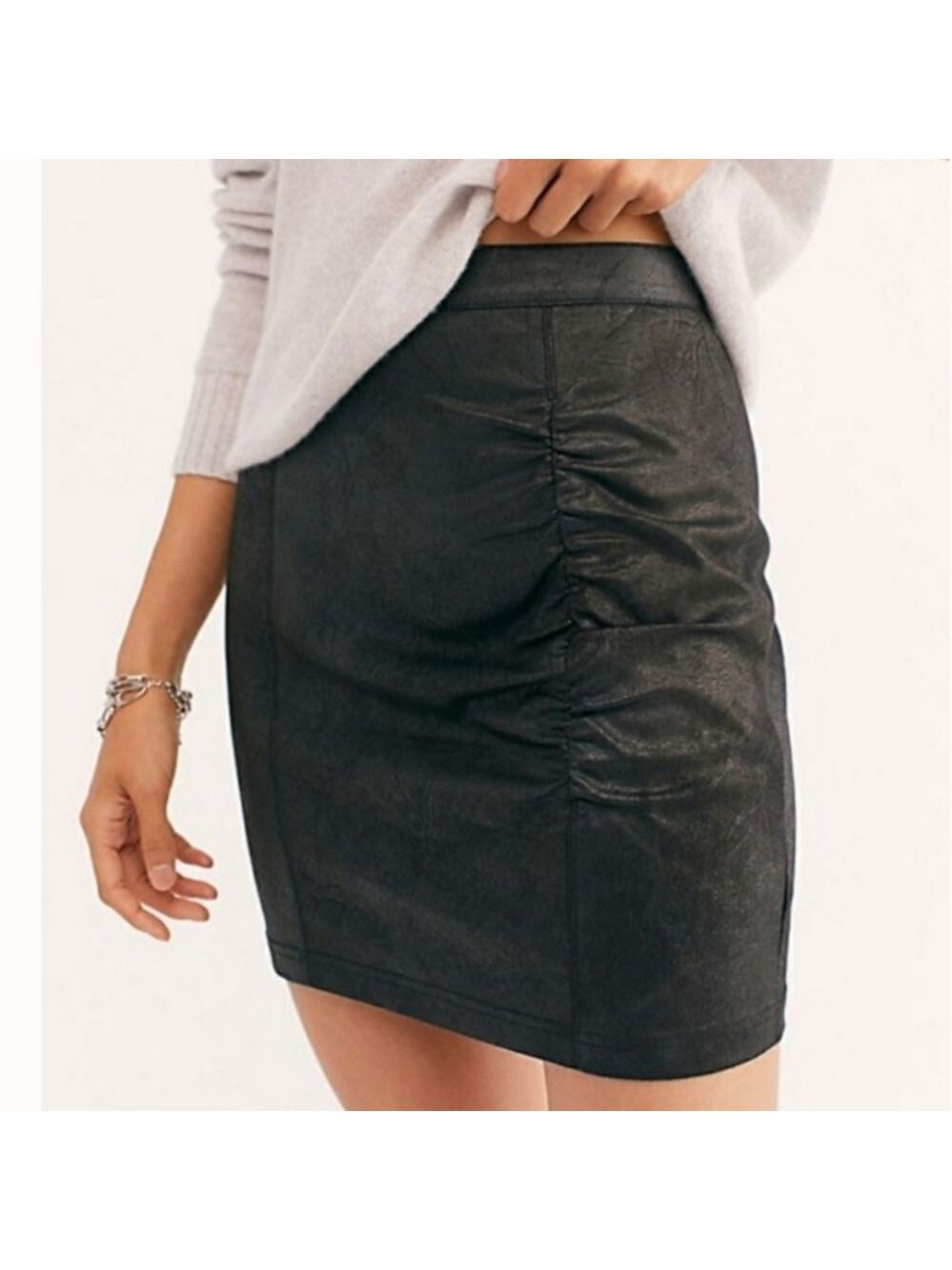 NWT Free People Rumi Ruched Black Mini Skirt